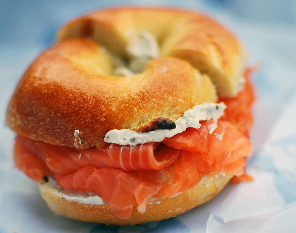 bagels with cream cheese and smoked salmon